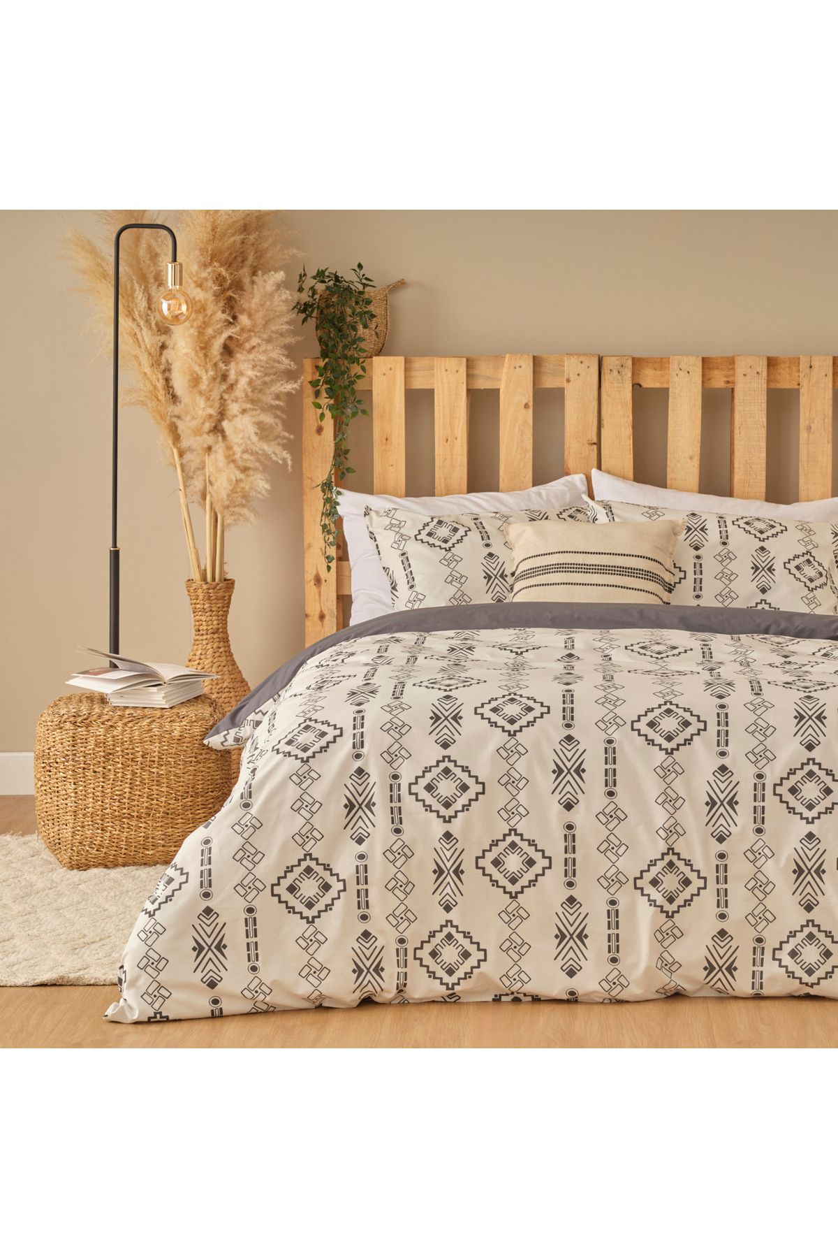 Bella Maison %100 Pamuk Ranforce Blake King Size Nevresim Seti Antrasit (240x220 cm)