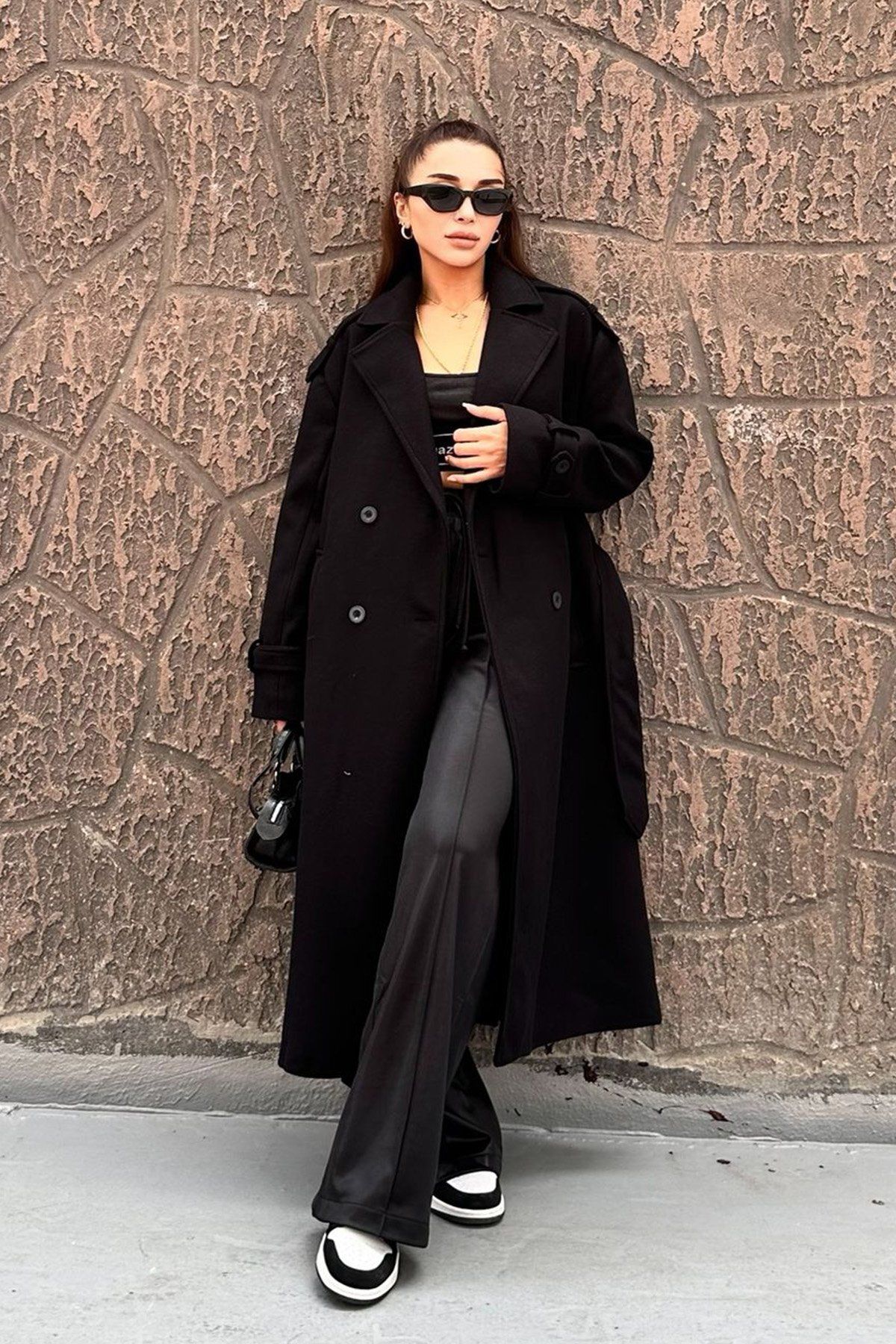 Modamesta Sophia Siyah Premium Uzun Kaşe Kaban