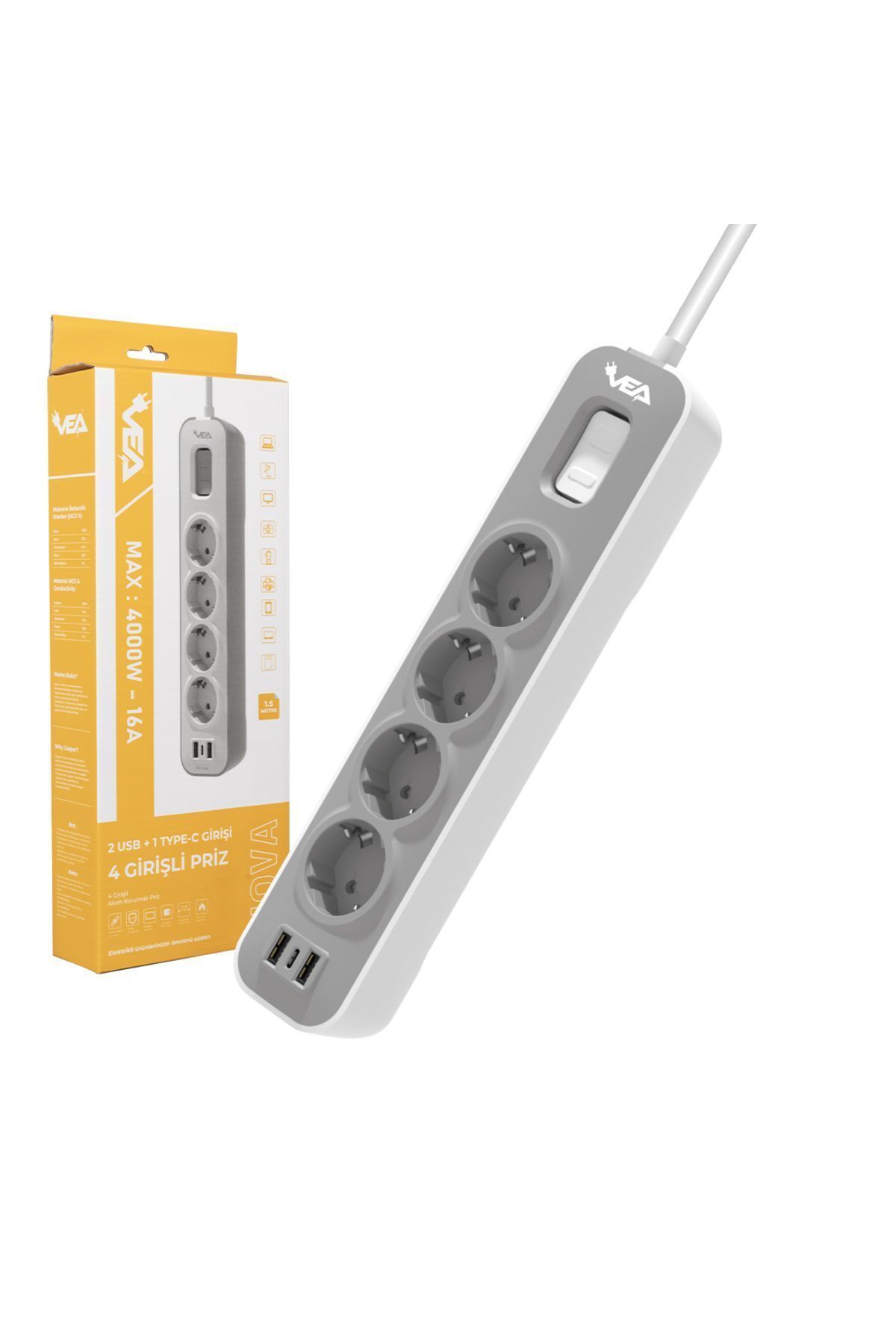 VEA-Ve-nova104u A Classy 4-Piece 1.5 Meter Current Protected Group Socket with 2 USB - Made in Malaysia 5