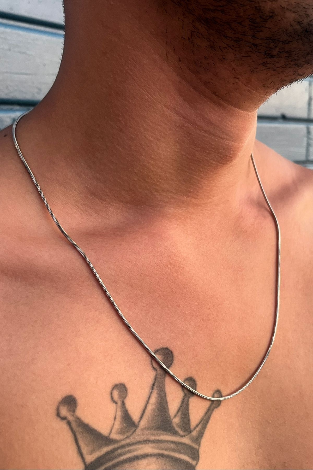 The Collection-Unisex Thin Italian Snake Model Silver Necklace Steel Chain 2
