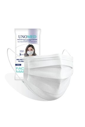 Beyaz 3 Katlı Ultrasonik Meltblown Filtreli 10'lu 10paket Cerrahi Maske-burun Telli UNM-BMB01-100