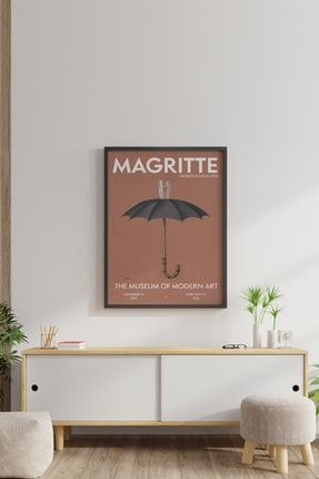 Rene Magritte Hegel's Holiday 1958 Siyah Çerçeveli Vintage Poster Umbrella And A Glass Of Insight ÇM-P00025