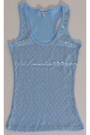 Kadın Askılı Likralı Açık Mavi Tshirt / Küçük Kurukafa Desenli TS616