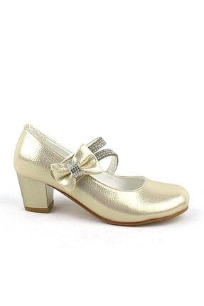 Altın Kurdeleli Taşlı Kız Çocuk Topuklu Abiye Ayakkabı TX5D09CB5818164