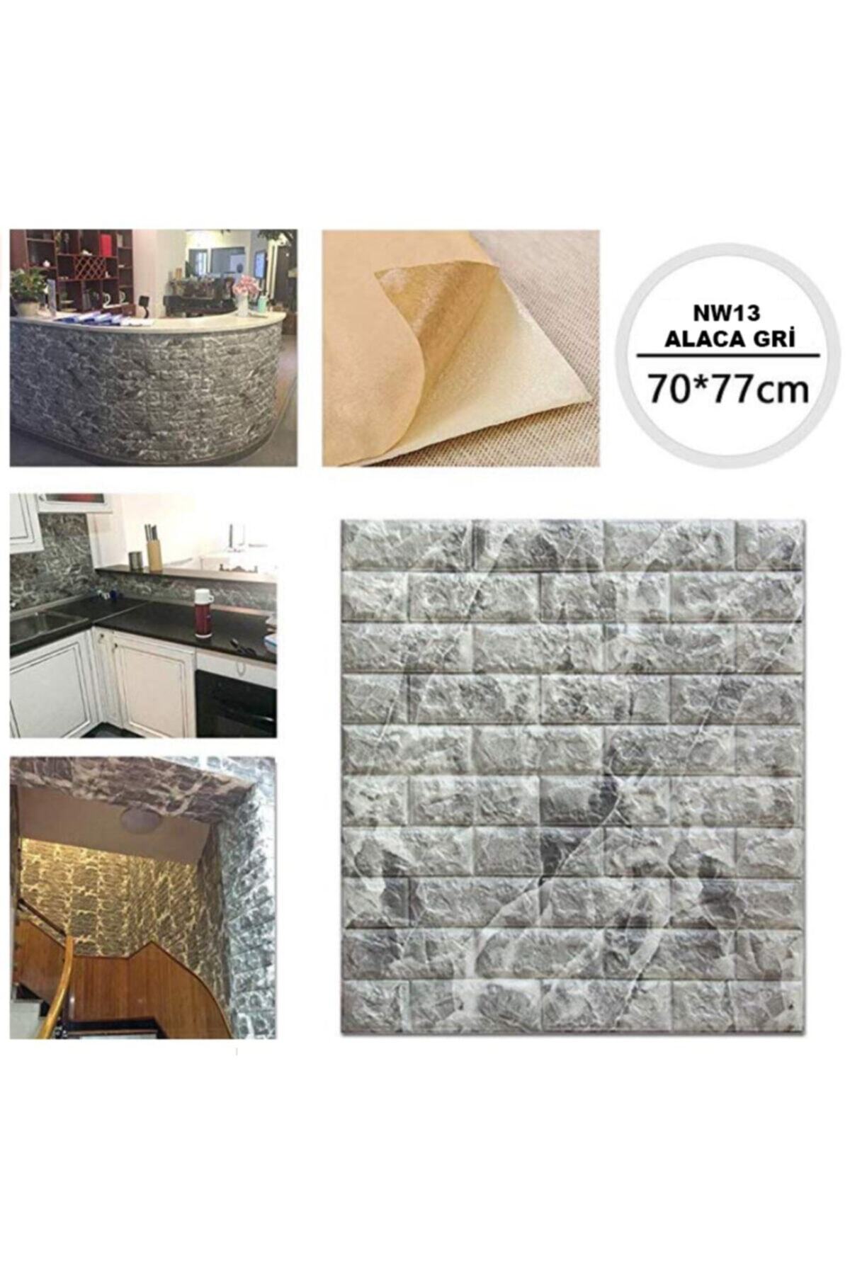 Nw13 Self Adhesive Double Color Alaca Grey Brick Flexible Brick Sponge Wall Panel 70x77 Cm 1 Piece