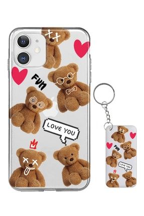 Iphone 11 Teddy Bear Love You Desenli Silikon Kılıf - Anahtarlık Hediye ESCVR-SFF1-10