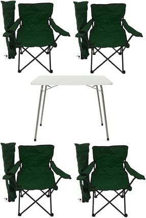 Katlanır Masa + 4 Adet Kamp Sandalyesi Yeşil BfgBM+4R