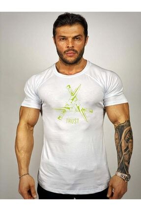 Beyaz Erkek Regular Fit -trust Sword- Baskılı Bisiklet Yaka Kısa Kollu T-shirt BLCK250620