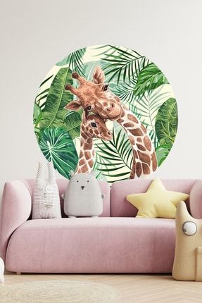 Dreamwallart Anne Yavru Zürafa Tropikal Yapraklı Duvar Sticker Seti Renkli 00481