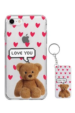 Iphone 6 Plus Teddy Bear Heart Desenli Silikon Kılıf - Anahtarlık Hediye ESCVR-SFF1-02
