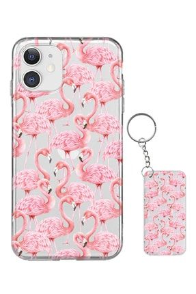 Iphone 12 Flamingo Desenli Silikon Kılıf - Anahtarlık Hediye ESCVR-SFF1-13