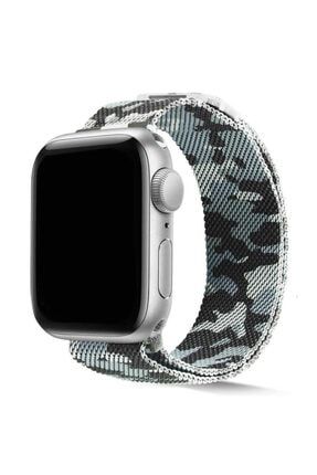 Apple Watch 1 2 3 4 5 6 Se Uyumlu 40mm Kordon Metal Paslanmaz Hasır Kamuflaj Milano Mıknatıslı 11-KRD40-3