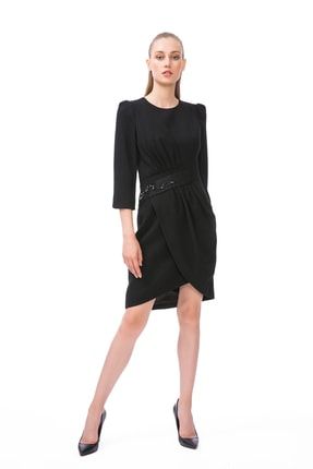 Bel Işleme Detaylı Truvakar Kol Siyah Mini Elbise TYC00202442029