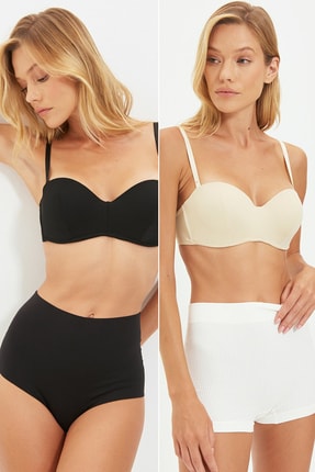 TRENDYOLMİLLA Siyah-Ten Dolgusuz B&uuml;t&uuml;n Kap 2'li Paket Balkonet S&uuml;tyen THMSS21SU0141