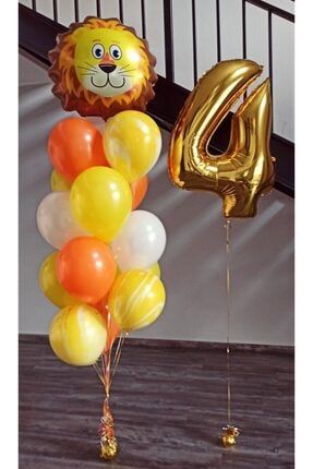 Safari Balon Konsept 4 Yaş Doğum Günü Set 4 Yaş Folyo Balon Aslan Folyo Balon 14626215