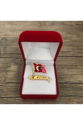 Atatürk İmzalı Bayraklı Yaka Rozeti Seti Hd981 HD981 gold