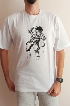 Unisex Kadın/erkek Beyaz Baskılı Oversize Yuvarlak Yaka T-shirt BSOT020