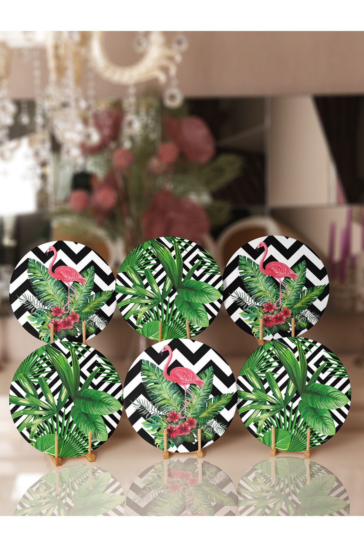 Realhomes Supla & Placemat Cu Design De Frunze 3d Pe Linii Geometrice Din 6 Piese - One Size