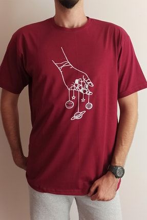 Unisex Kadın/erkek Bordo Baskılı Oversize Yuvarlak Yaka T-shirt BSOT022