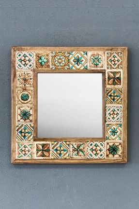 Masif Çerçeveli Mozaik Taş Ayna 33 Cm X 33 Cm (morocco - Etnik Desen Koleksiyonu) Brown-turkuaz AYN-066