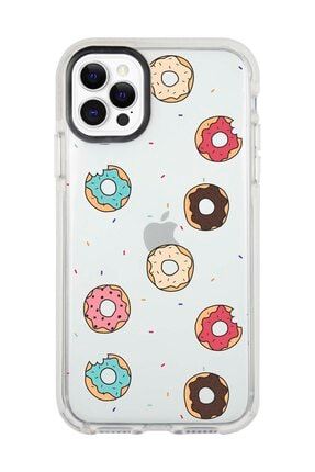 Iphone 11 Pro Max Beyaz Kenarlı Anti Shock Donut Desenli Telefon Kılıfı IP11PLK-051
