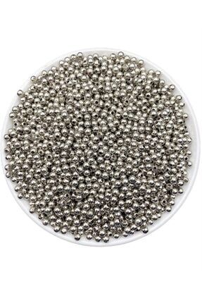 4mm Gümüş - Nikel Renk Ccb Metalize Metal Görünümlü Plastik Boncuk,takı Boncuğu (25gr,~750 Adet) 4CCBGUMUS