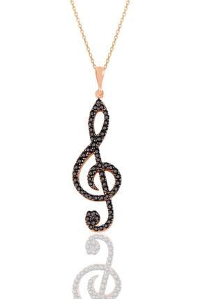 Gümüş Rose Siyah Taşlı Sol Anahtar Kolye SGTL11201