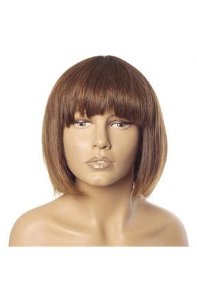 %100 Doğal Saç Peruk - Boyasız - Kaküllü - Kumral - 30 Cm - M-6-18 2015261