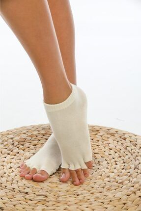 Kadın Ekru Pamuk Yoga Parmaksız Parmaklı Çorap TS-0213