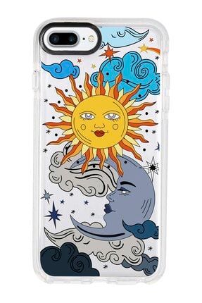 Iphone 7 Plus Beyaz Kenarlı Anti Shock Güneş Ay Tarot Desenli Telefon Kılıfı IP7PLK-084