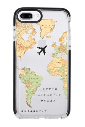 Iphone 7 Plus Siyah Kenarlı Anti Shock Renkli Dünya Haritası Desenli Telefon Kılıfı IP7PLK-170