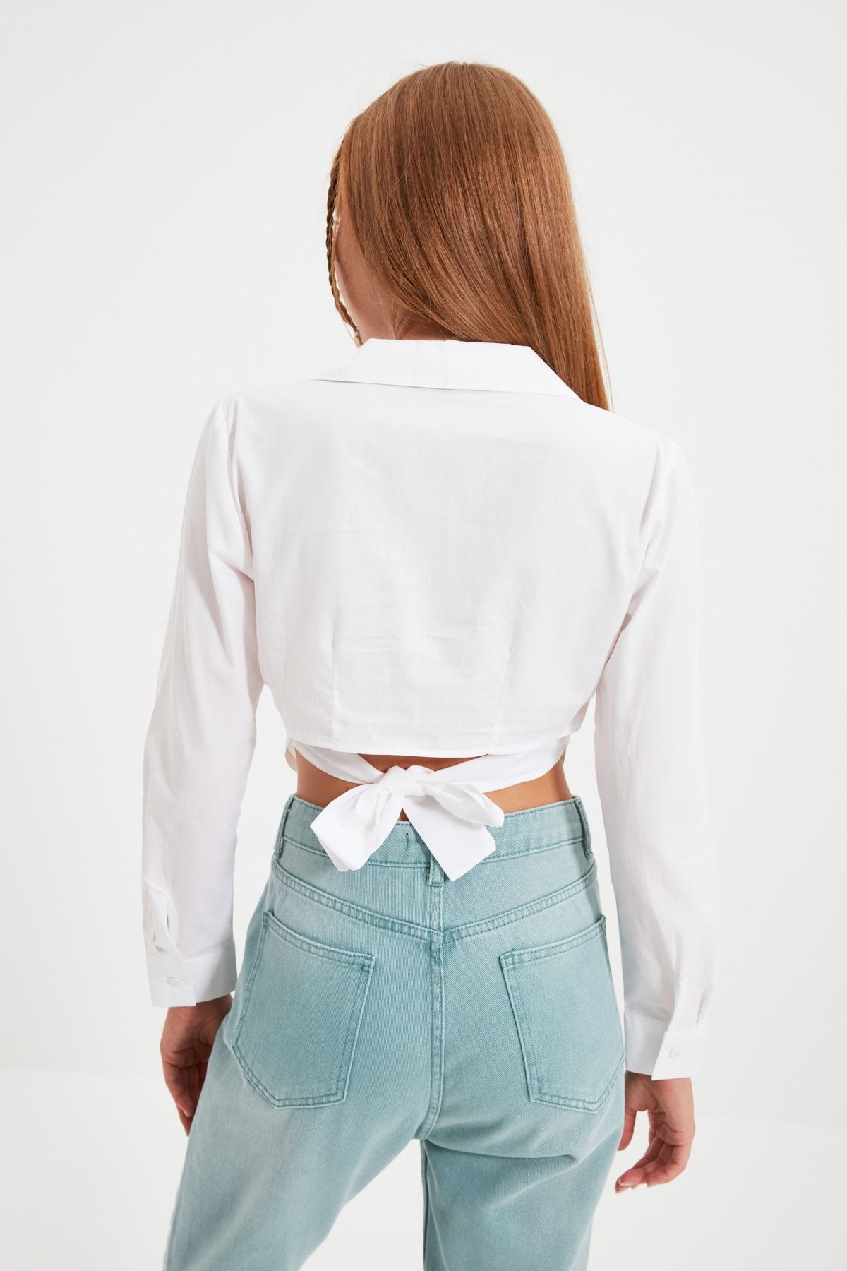 Trendyol Collection-Ecru bavlněná košile – detailní zadní část, pasem tkaná TWOSS21GO0167 5