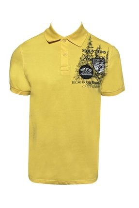 Erkek Hardal Sarısı Baskılı Kısa Kol Polo Yaka T-shirt CCB-2000-7062