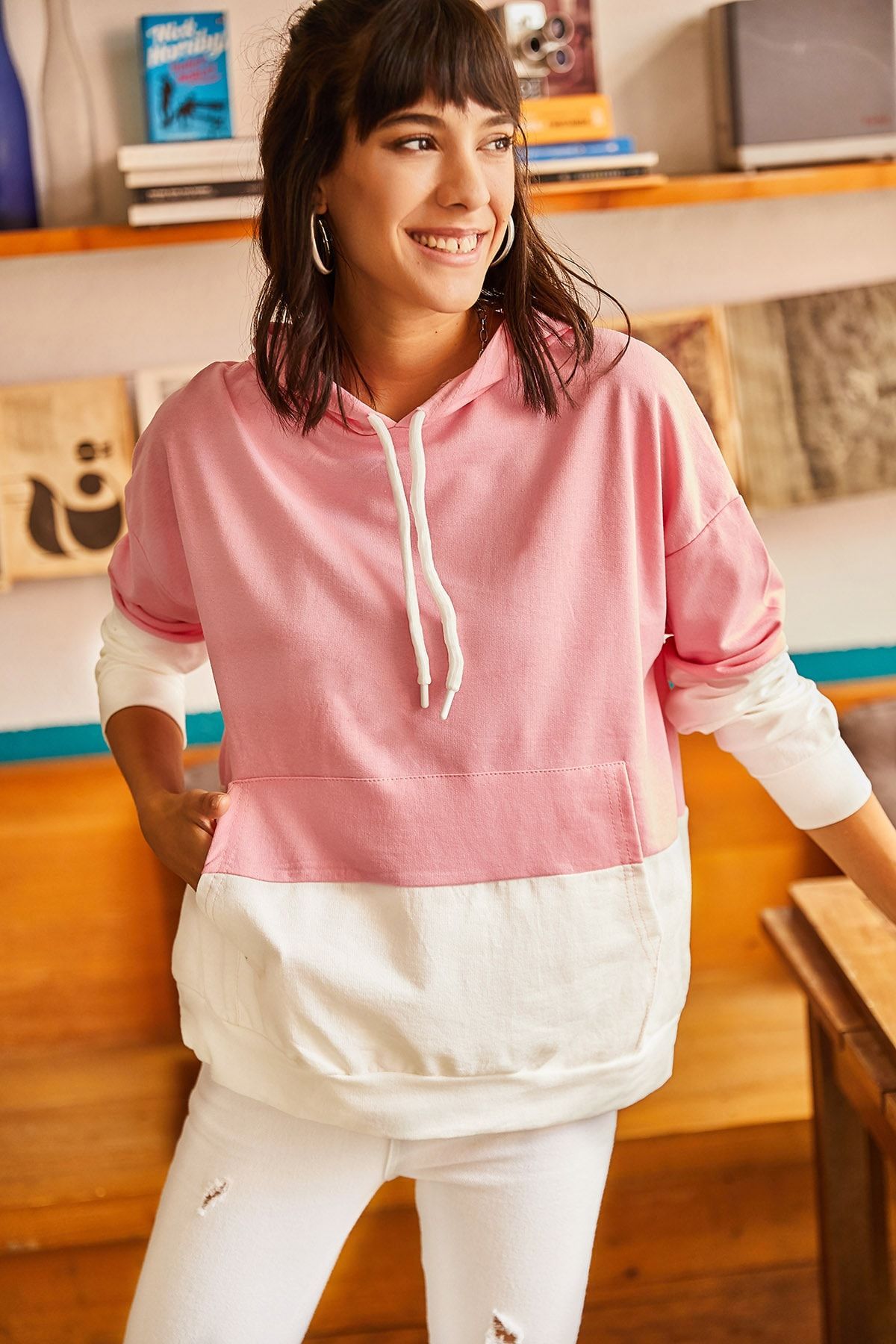 Olalook-Rosafarbenes Oversize-Kapuzenpullover für Damen – 2 Farben SWT- 19000228 3