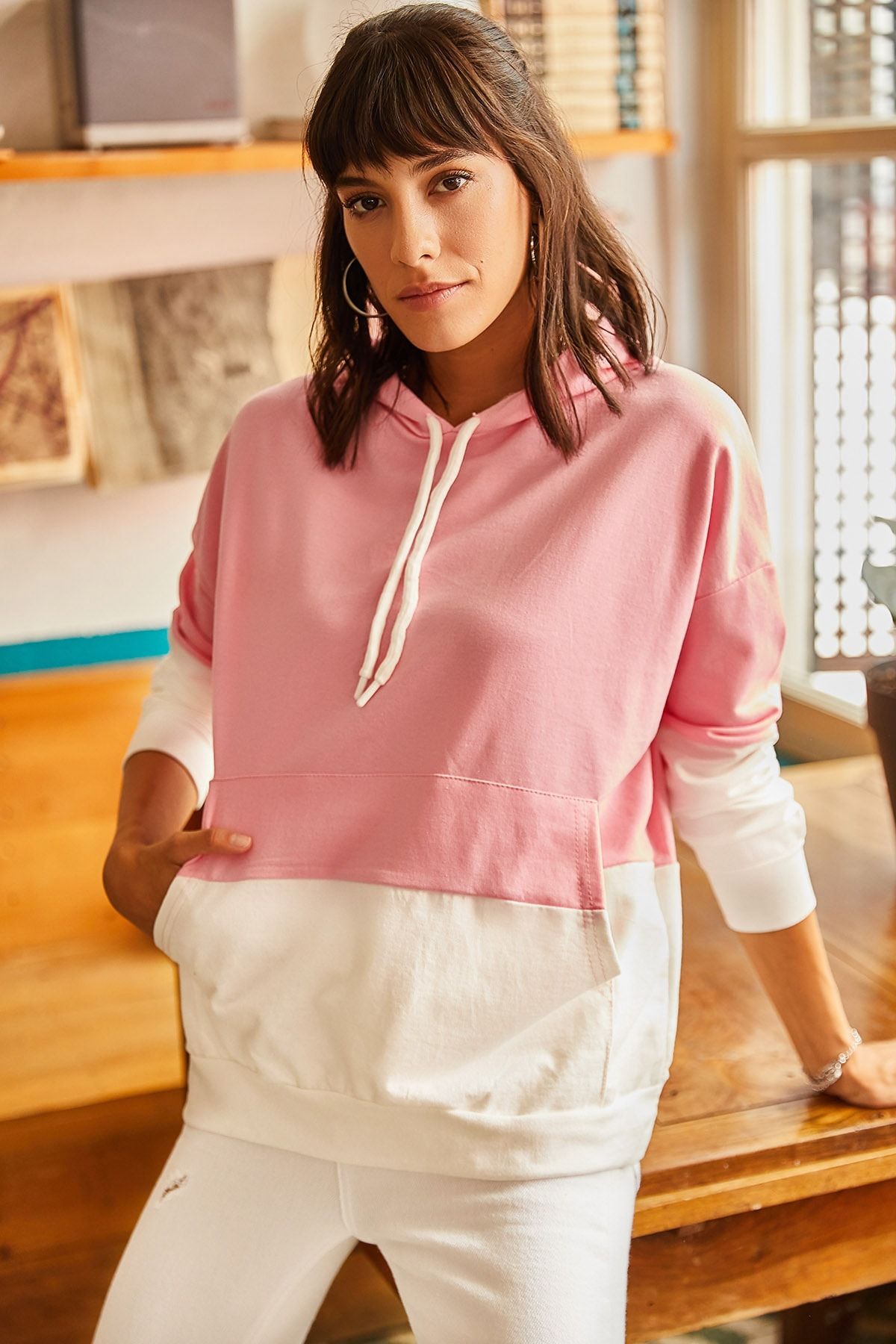 Olalook-Rosafarbenes Oversize-Kapuzenpullover für Damen – 2 Farben SWT- 19000228 5