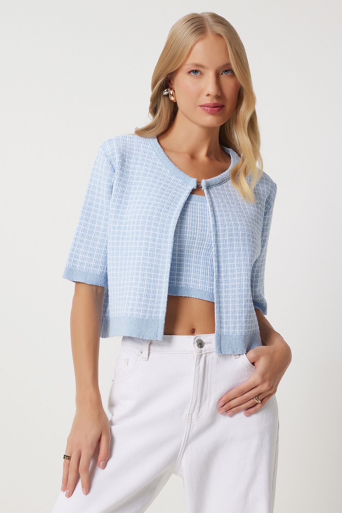Happiness İstanbul Zestaw kardiganów z dzianiny w kolorze Baby Blue - damski Pf00093