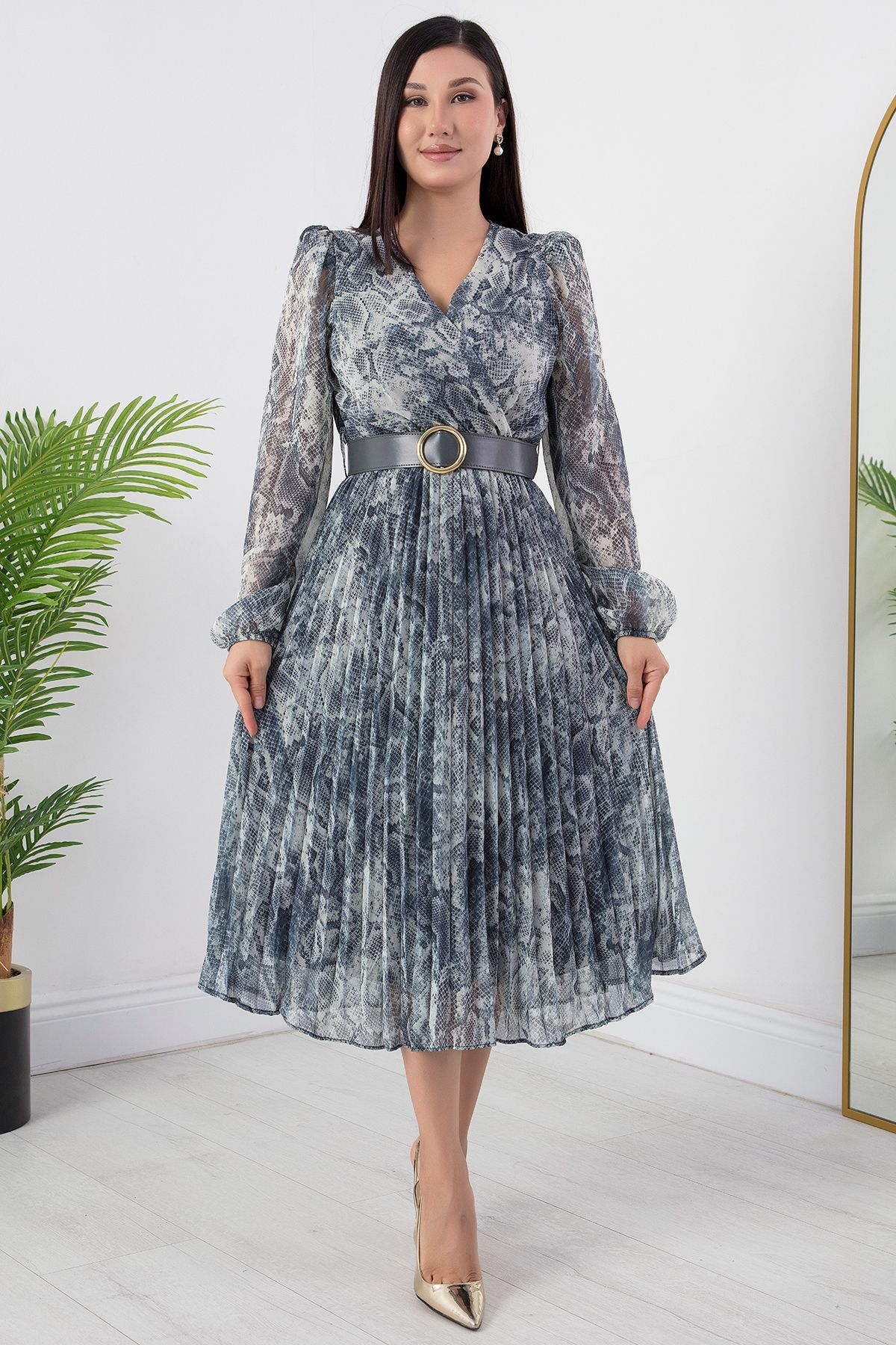 PULLIMM-Rochie din șifon cu două piepte cu centură - GRS3286 4