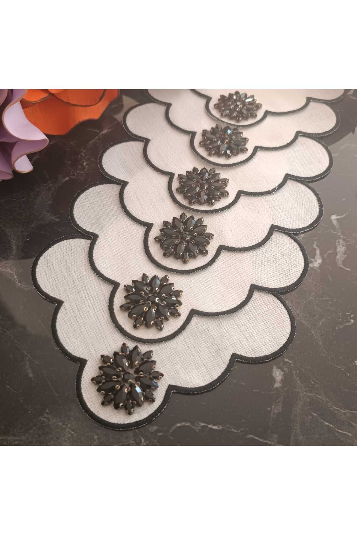 Fleur De Pierre (TAŞ ÇİÇEK) SİYAH TAŞLI Kahve Yanı Kokteyl Peçetesi Leke Tutmayan Kumaş 6 Adet