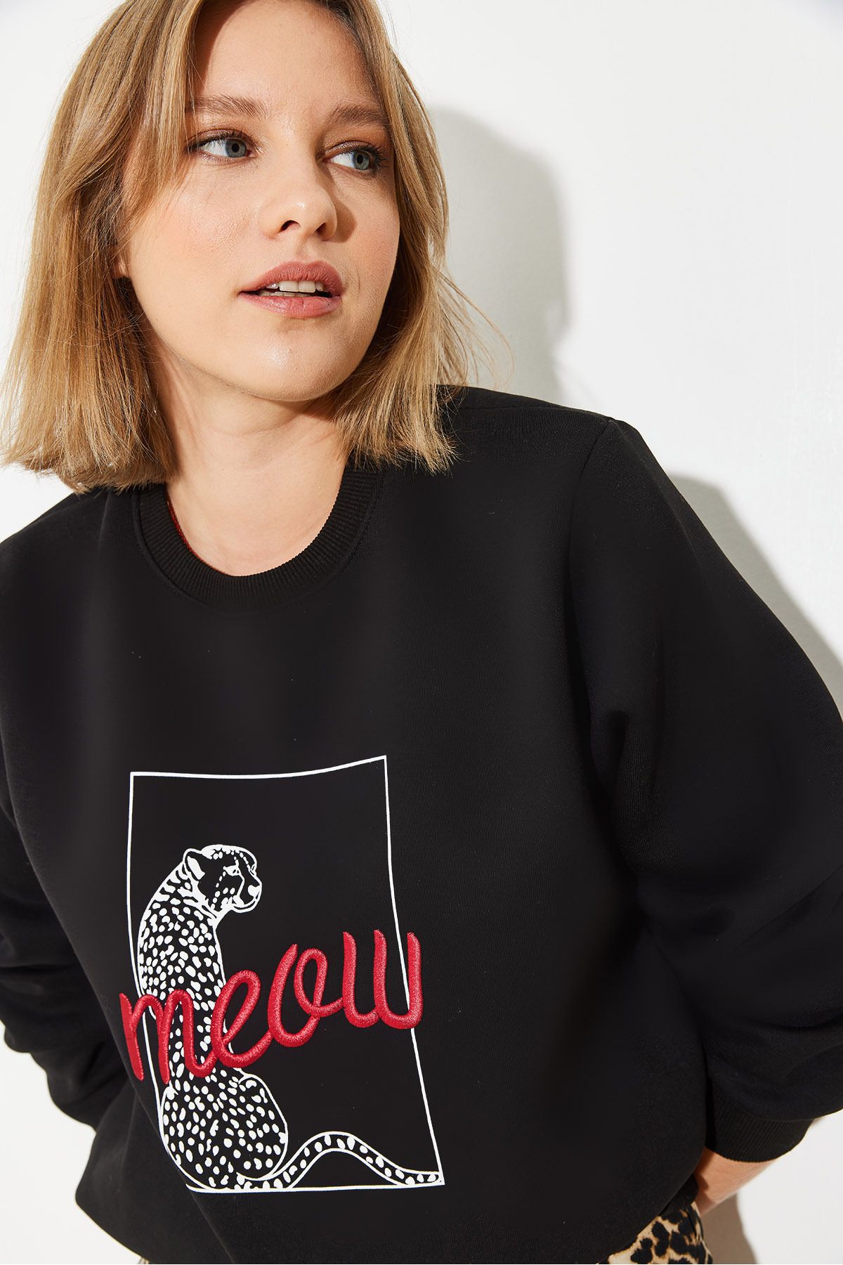LUCCI Leopard Print Embroidered Crew Neck Sweatshirt 2
