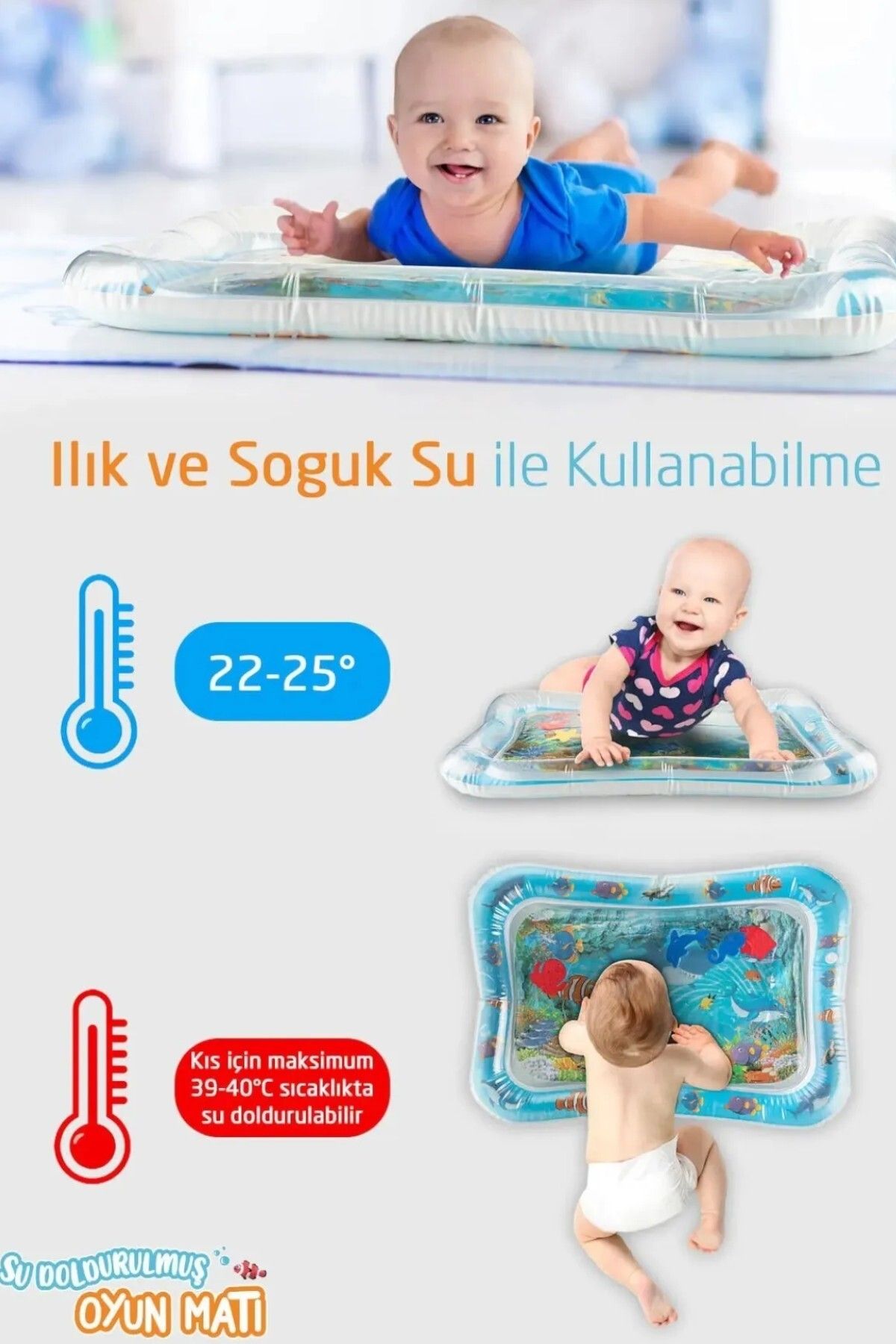 YILDIRIM OYUNCAK Şişirilebilen Su Aktivite ve Oyun Matı - Bebek Su Oyun Matı (TUMMY TİME) Aynalı Ilk Zeka Kartları fotoğrafı 3 (önizleme)