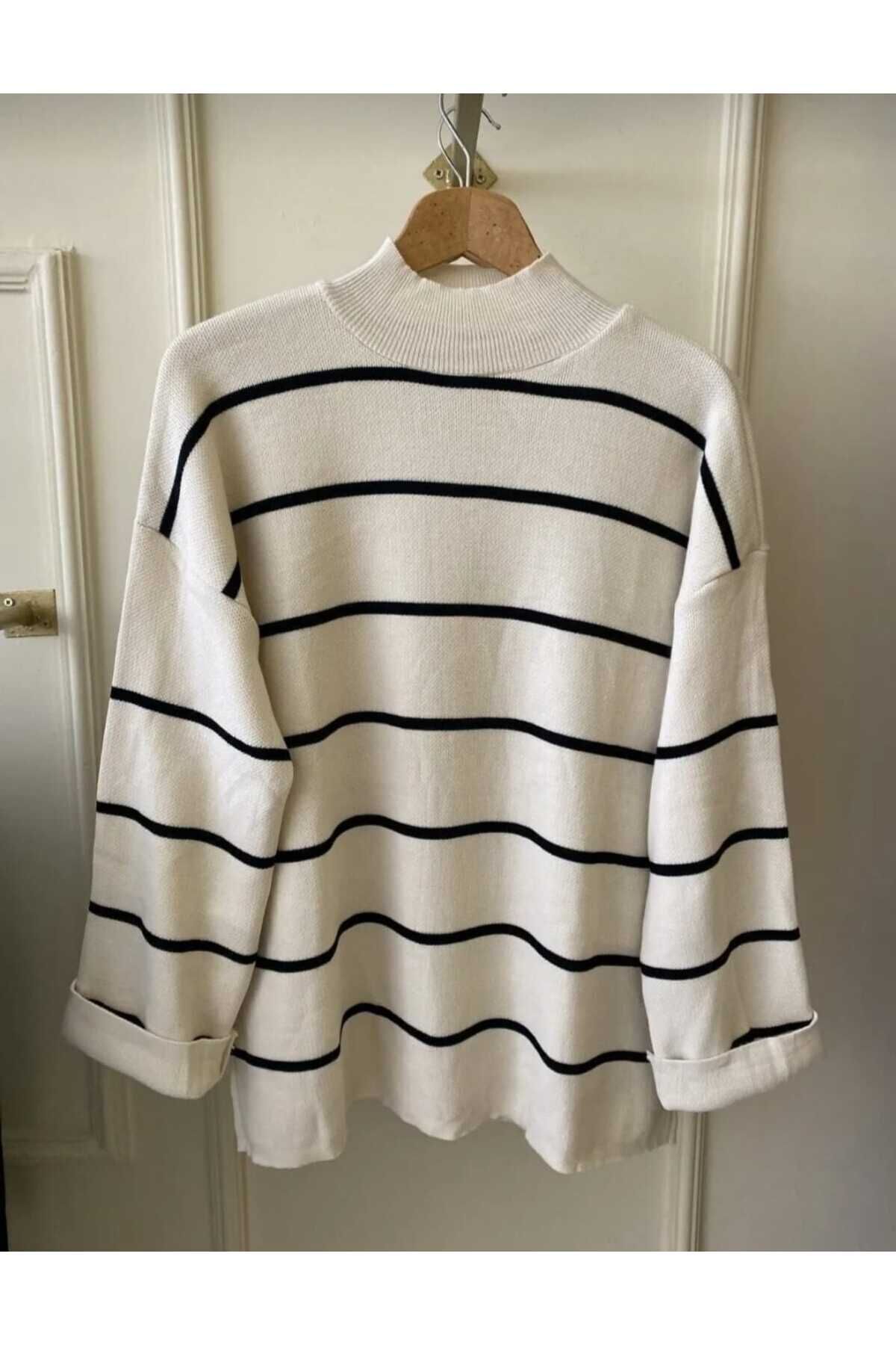 KNİTİCAL TEKSTİL  Kadın Siyah Dik Yaka Oversize Model Kazak Tunik - Görsel 6