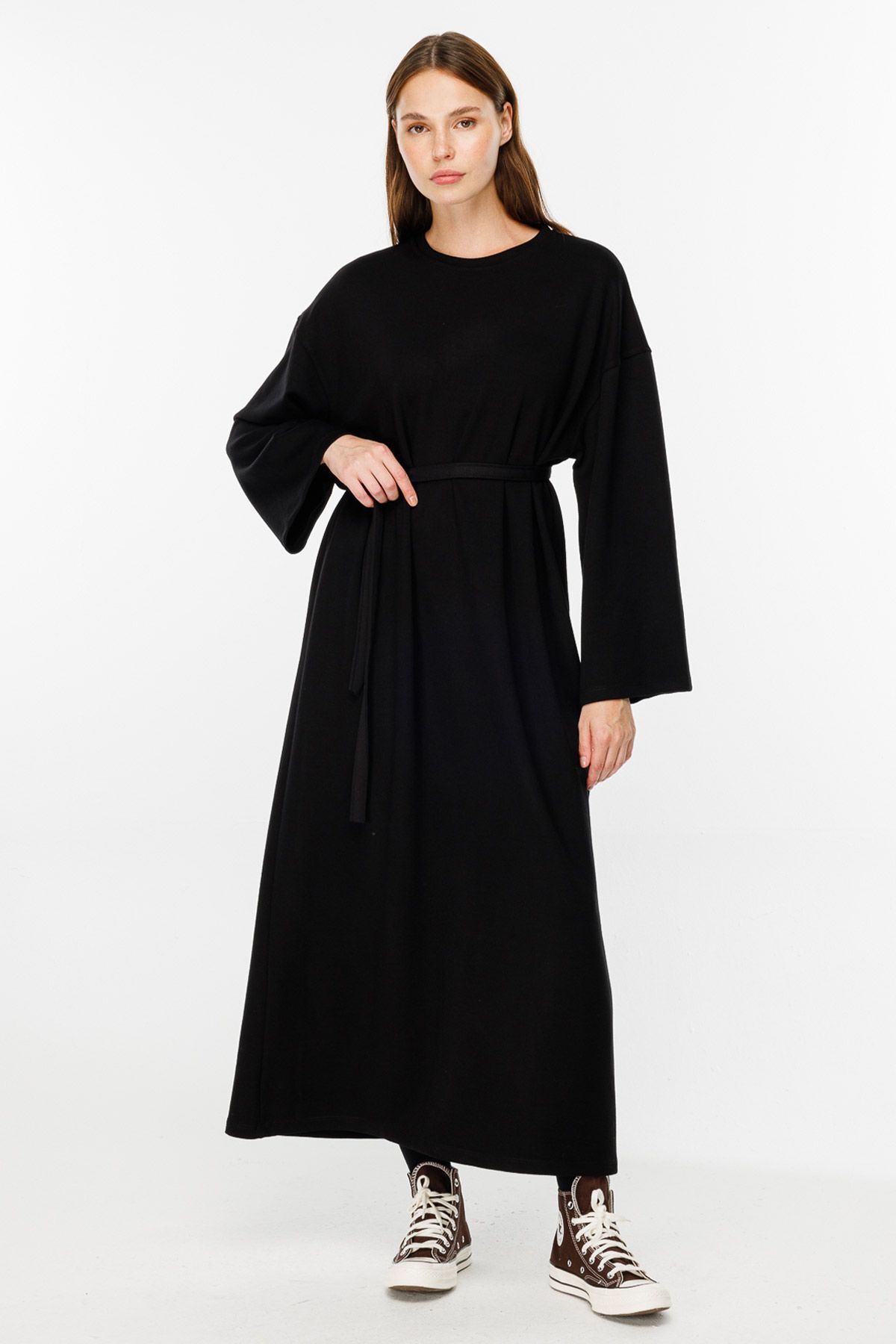 Hooopstore-Rochie lungă supradimensionată din bumbac neagră 3