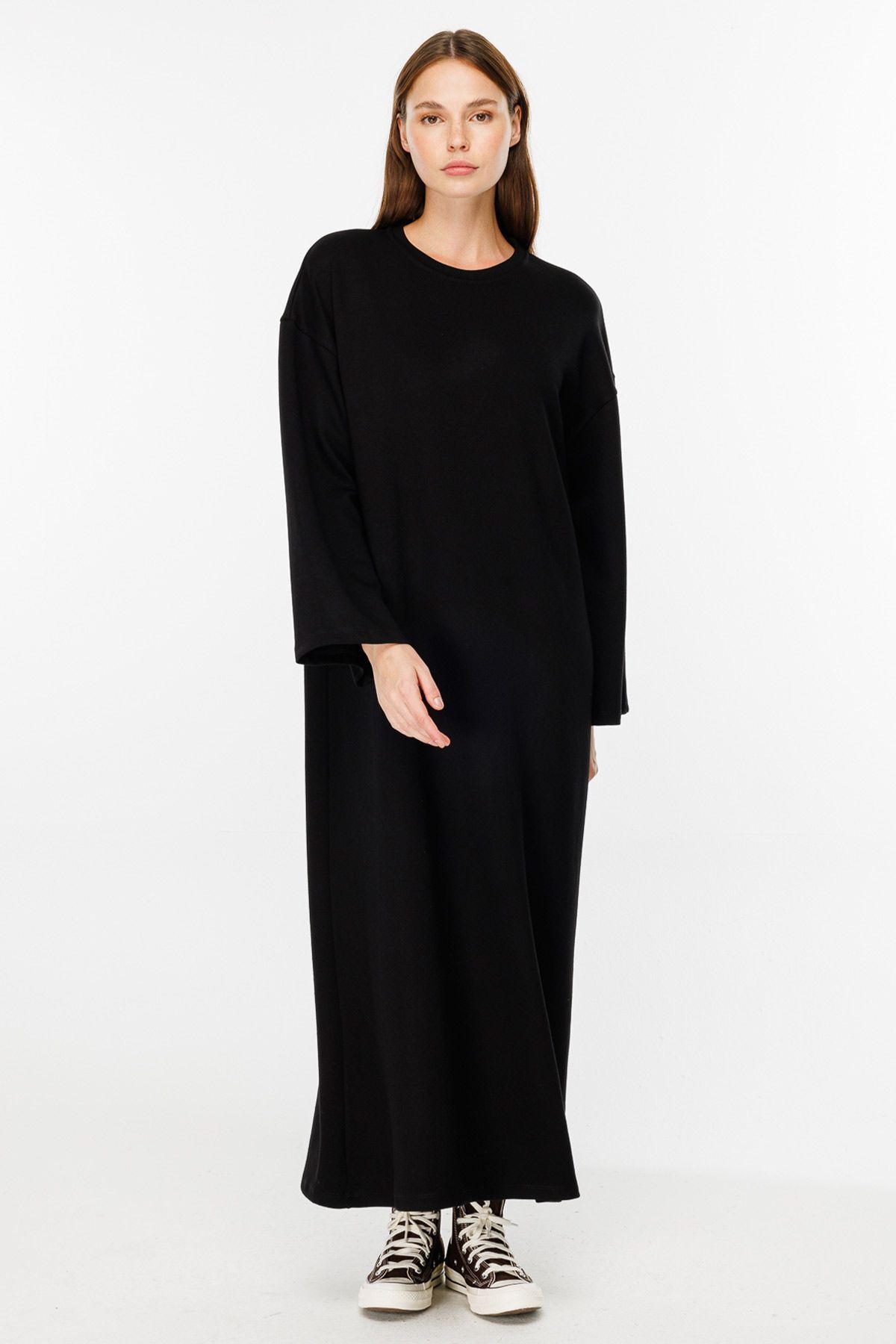 Hooopstore-Rochie lungă supradimensionată din bumbac neagră 5