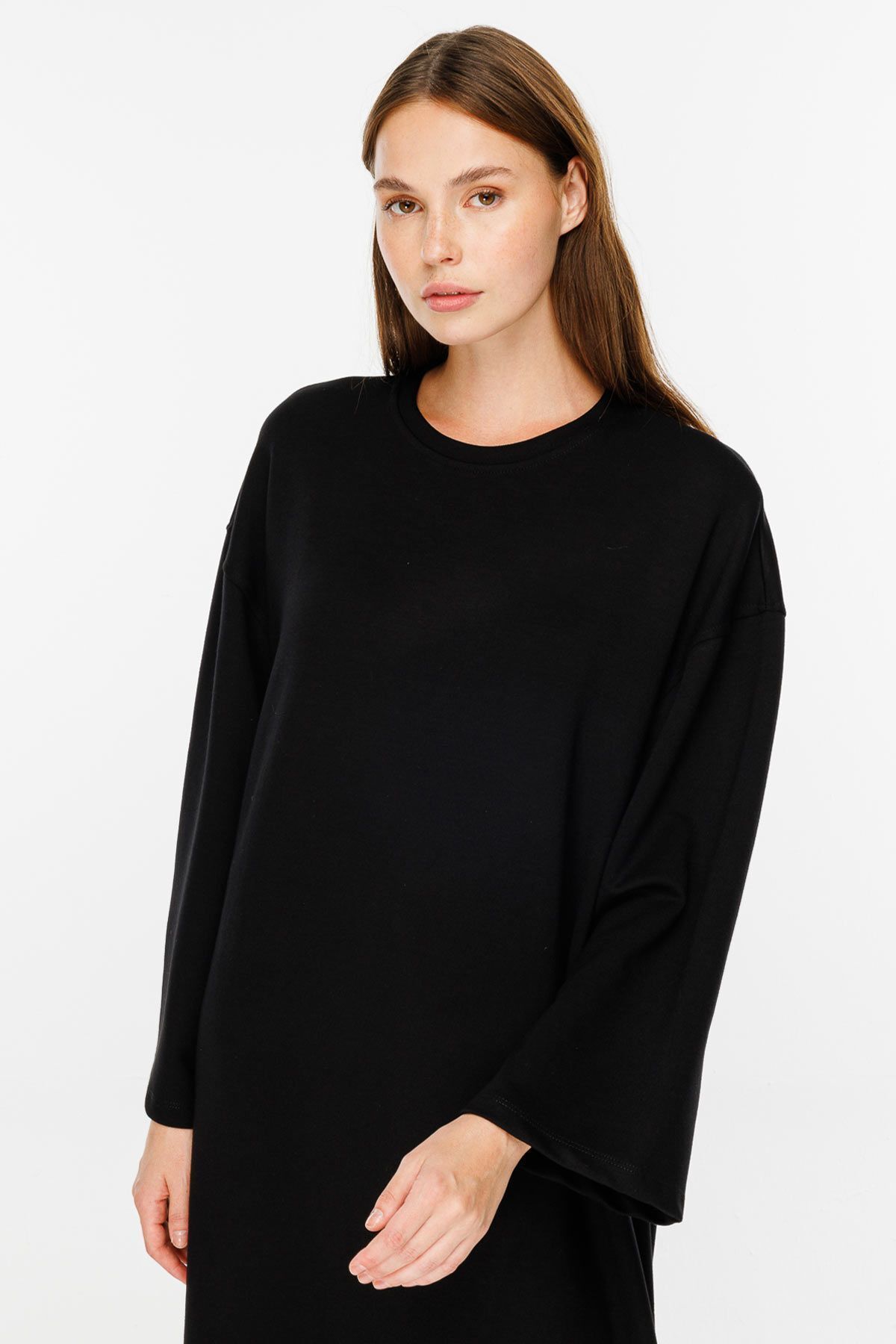 Hooopstore-Rochie lungă supradimensionată din bumbac neagră 4