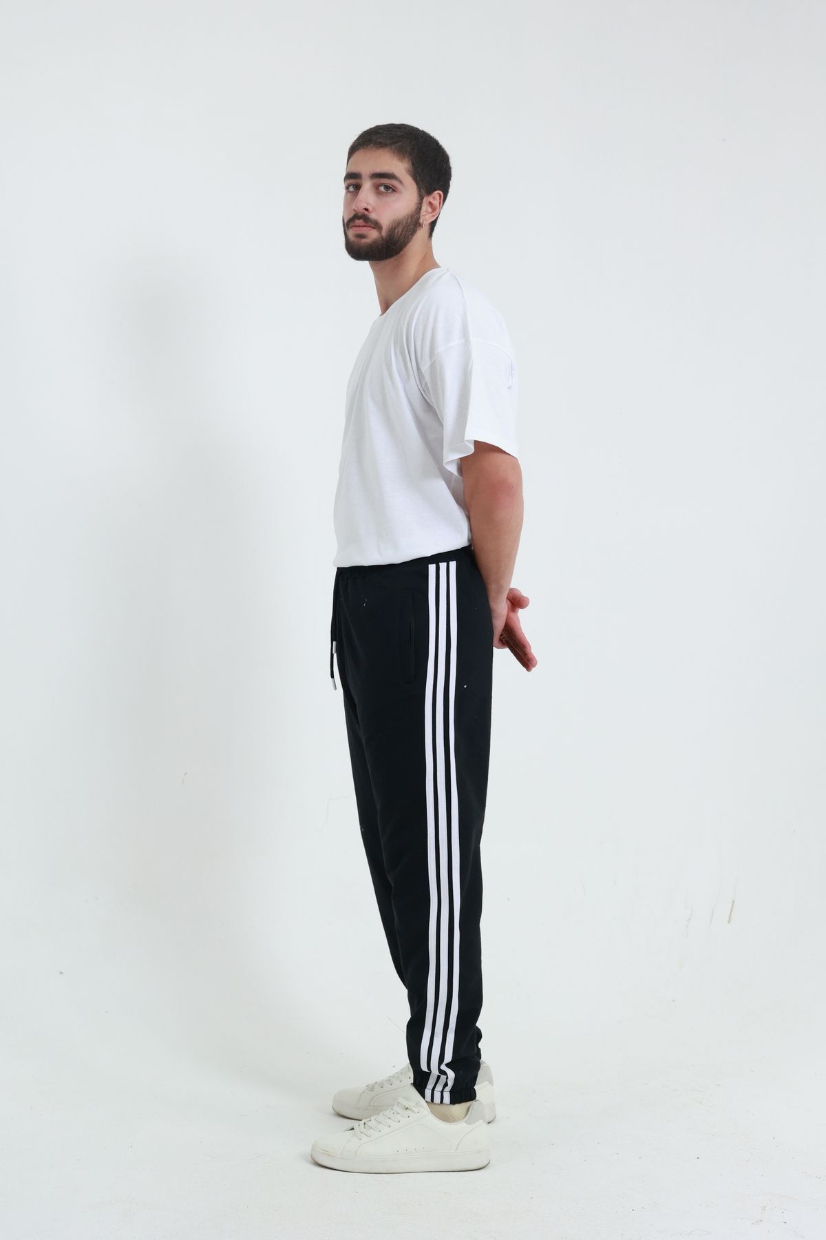 pantalon de survêtement rayé à ourlet élastique pour hommes