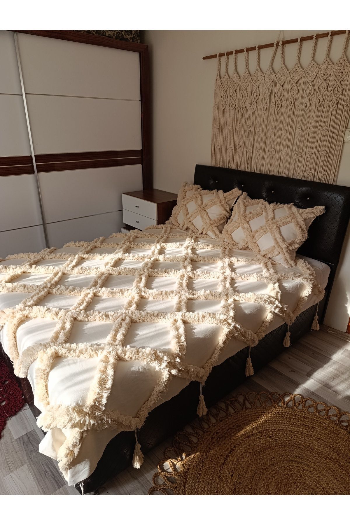 Kubrahobi-Double Bohemian Bed Frame - Scandinavian Model, Beige 3