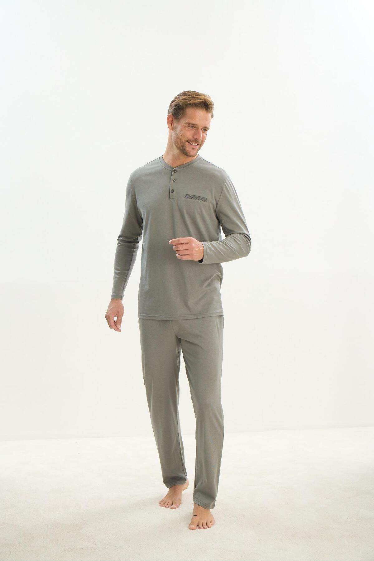 Sevim-Green Men's Long Sleeve Pajama Set - C8T2N5O9 4