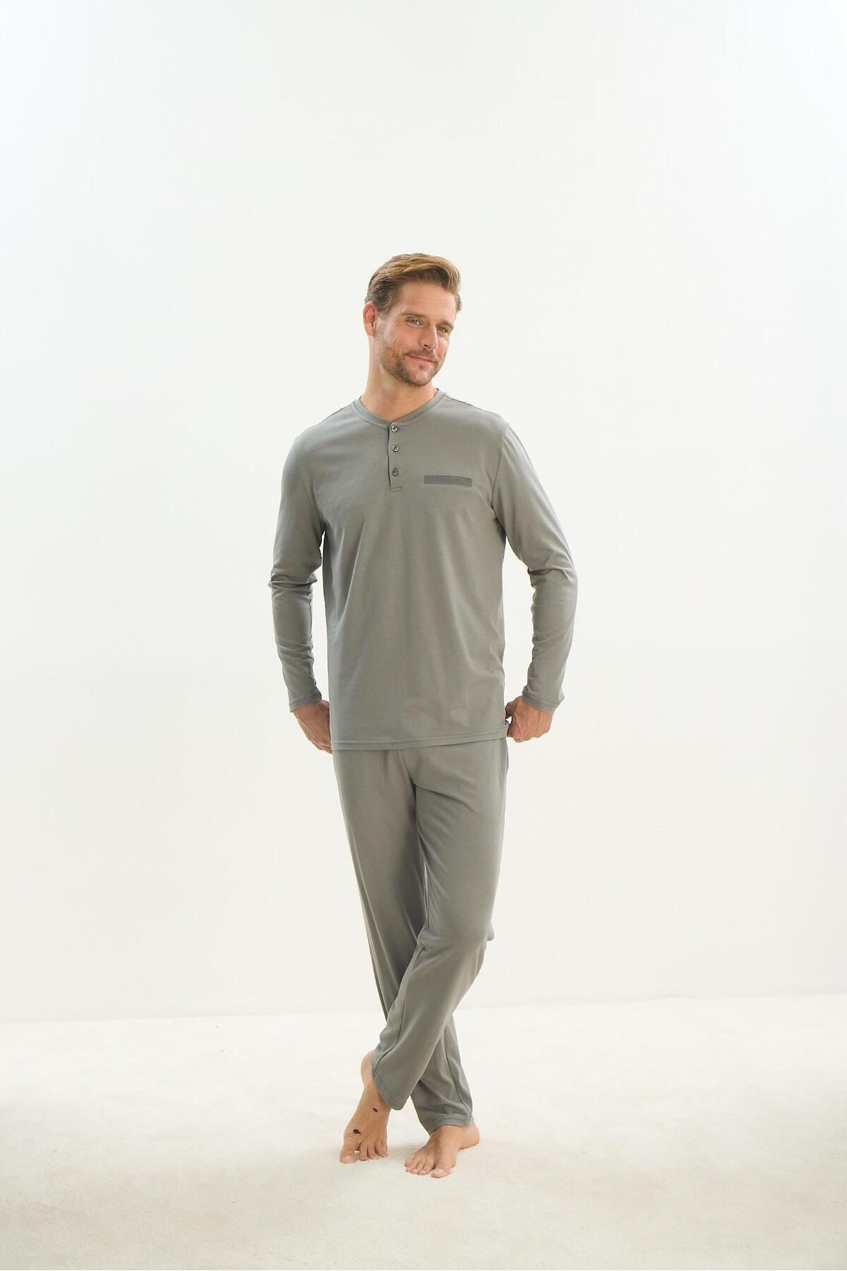 Sevim-Green Men's Long Sleeve Pajama Set - C8T2N5O9 3