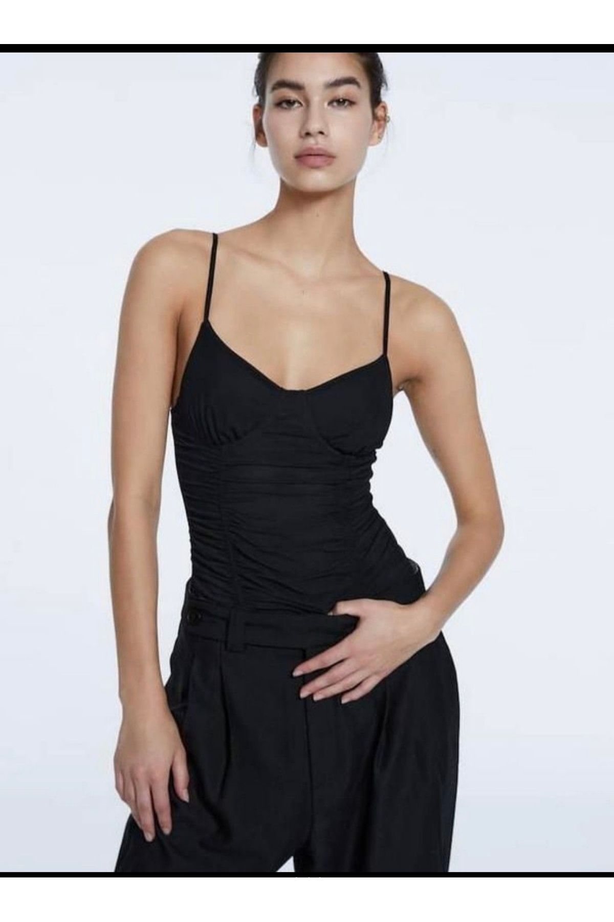 Butik-Allbucks Stradivarious, Tulle Corset Bodysuit Blouse with Snaps from the Bottom Abstrd0003 5