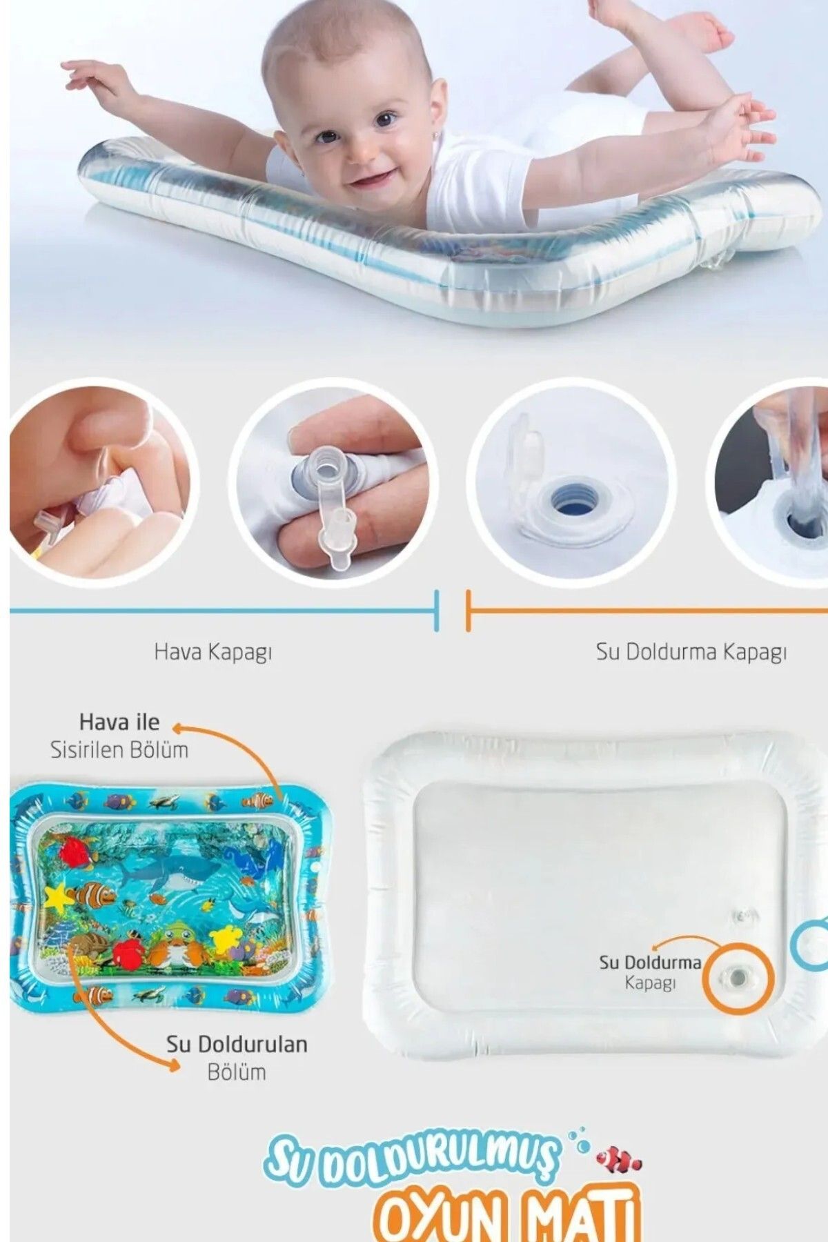 YILDIRIM OYUNCAK Şişirilebilen Su Aktivite ve Oyun Matı - Bebek Su Oyun Matı (TUMMY TİME) Aynalı Ilk Zeka Kartları fotoğrafı 2 (önizleme)